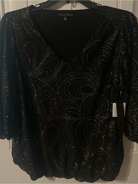 Sara Michelle Black Sparkle V-Neck Top